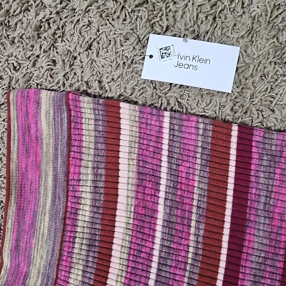 NWT Calvin Klein Jeans Skirt Ribbed Midi Striped Large Pull On Stretch - Picture 4 of 8